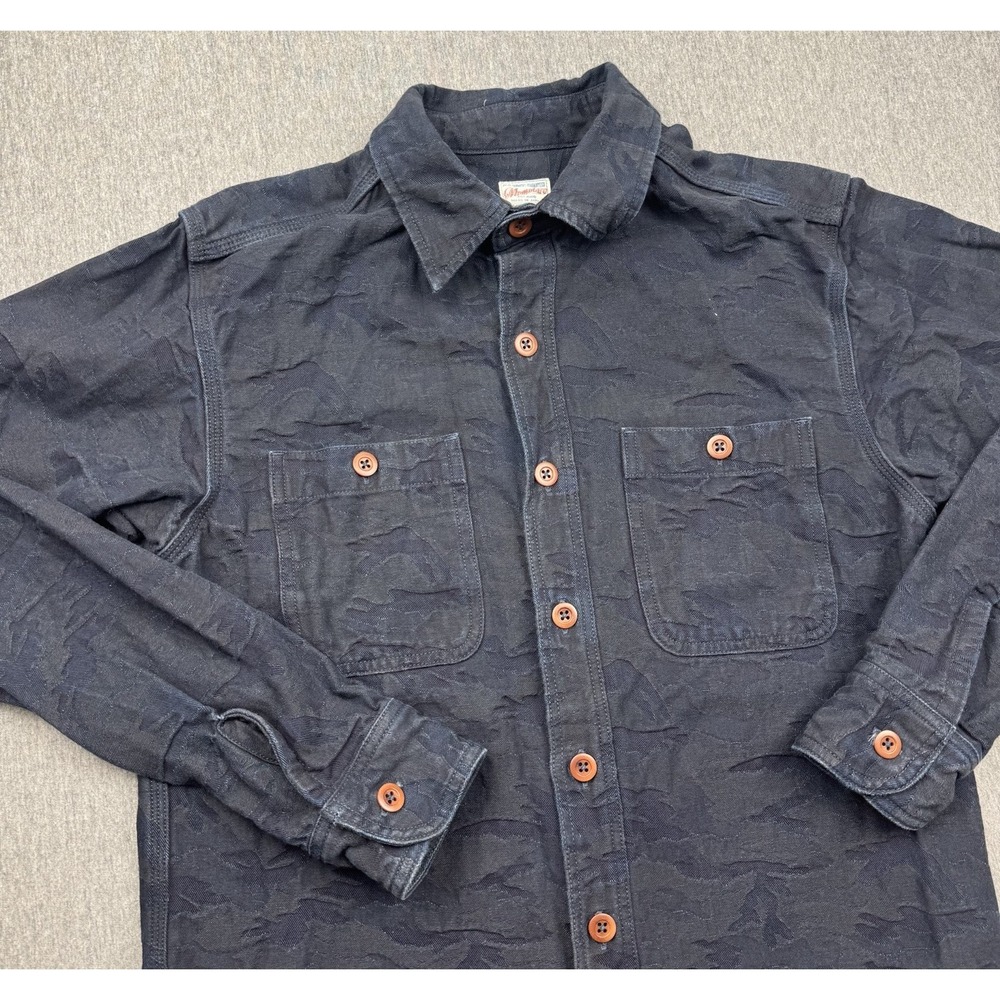 Momotaro Indigo Tonal Camouflage Jacquard Button-Down Shirt Sz 38 Blue Japan